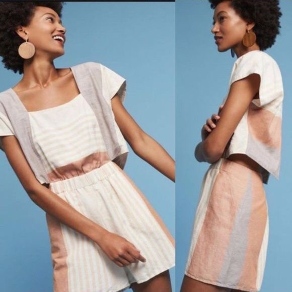 ANTHROPOLOGIE Striped Linen Romper